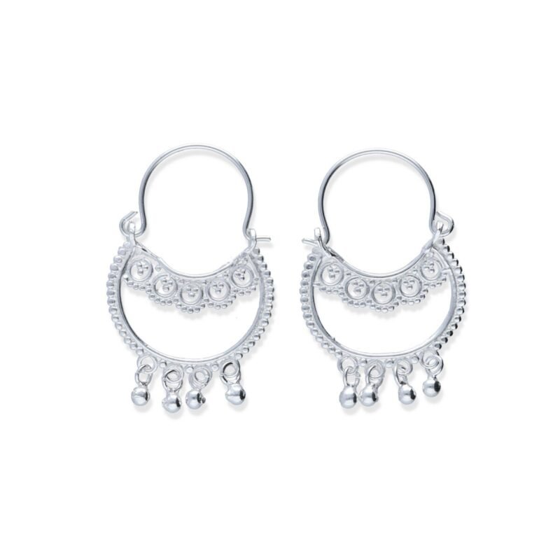 Pendientes plata de ley 925 lisa gipsy con colgantes de bolitas de 24x37mm.