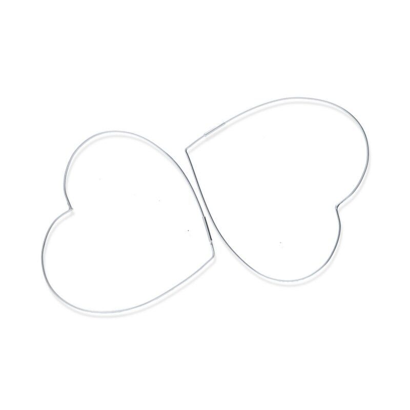 Pendientes plata de ley 925 liso aro fino forma corazón XL, diámetro 80mm.