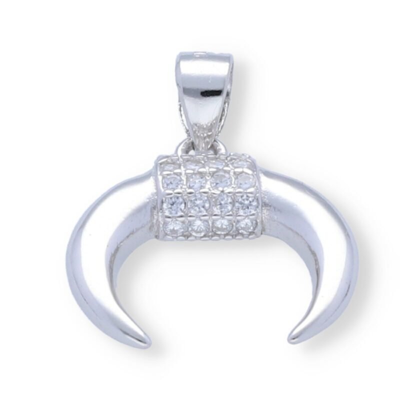 Colgante plata de ley 925 circonitas en el centro forma cuerno de 20 mm.