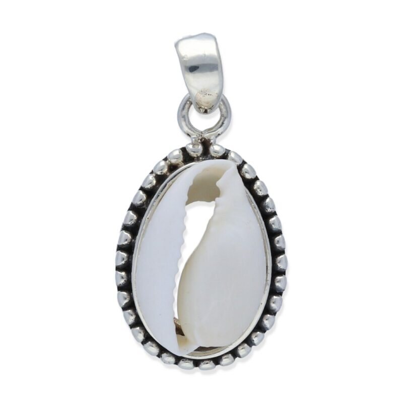 colgante plata 925 lisa concha cauri blanco talla M, 20mm de largo