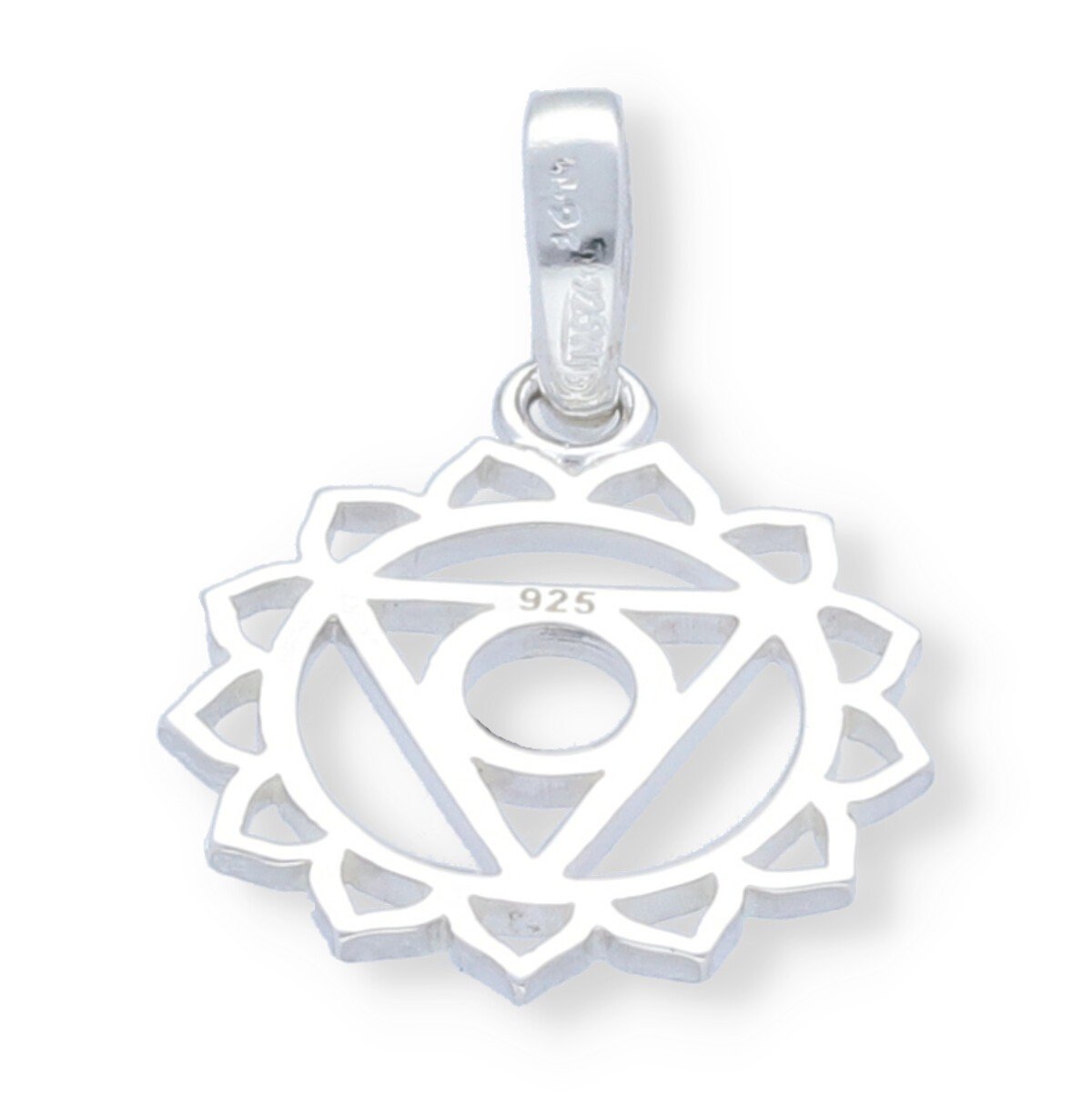 colgante flor con triángulo y circulo central Colgante plata de ley 925 lisa flor con triángulo y circulo central de 15mm.