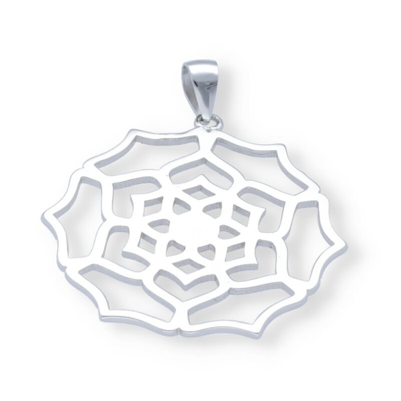 Colgante de plata de ley 925 lisa flor exagonal con puntas de 29mm.