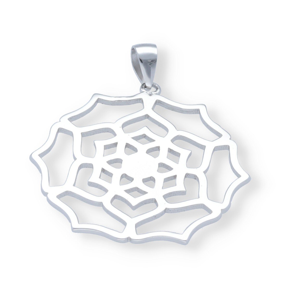 colgante flor exagonal con puntas Colgante de plata de ley 925 lisa flor exagonal con puntas de 29mm.