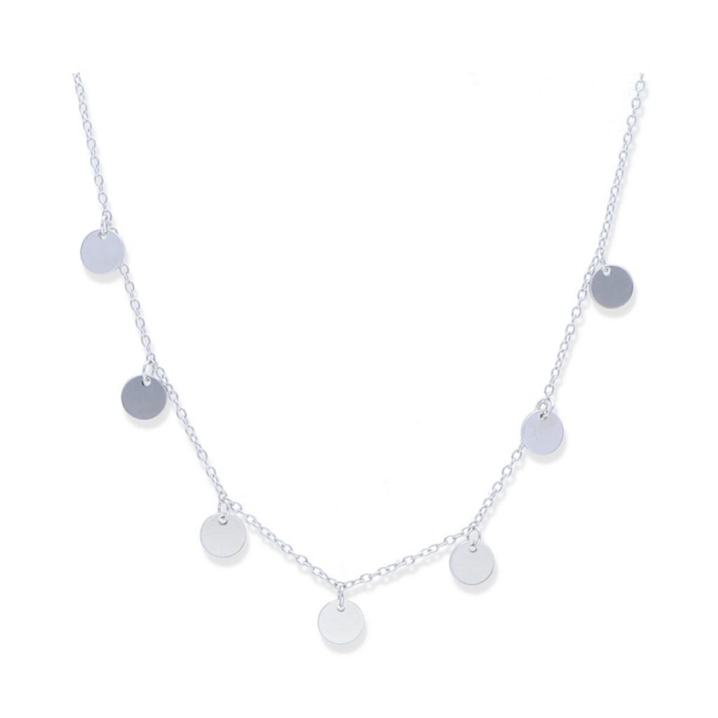 Gargantilla pata de ley 925 lisa con 7 círculos de 6mm y 45cm de largo con cierre mosquetón.