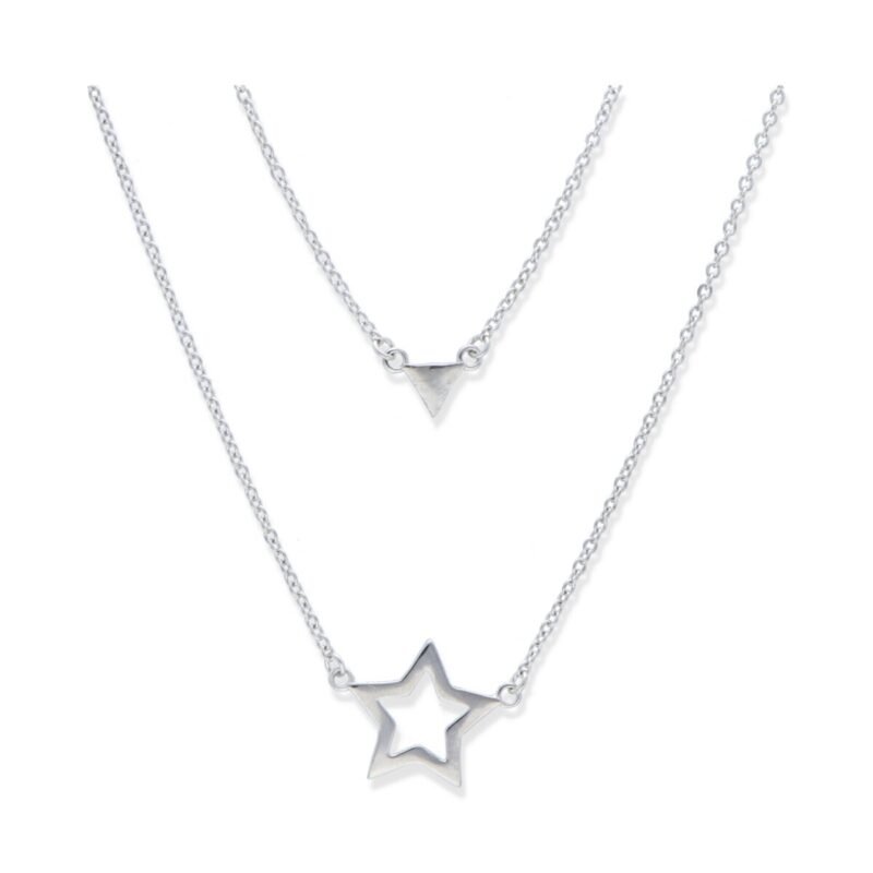Gargantilla pata de ley 925 lisa doble vuelta con triángulo y estrella y 44cm de largo con cierre mosquetón.