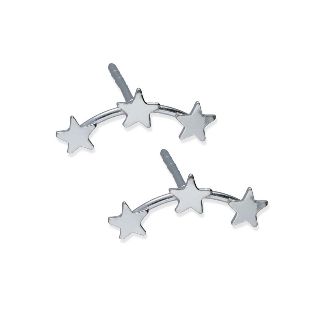 Pendientes plata de ley 925 liso 3 estrellas mini.