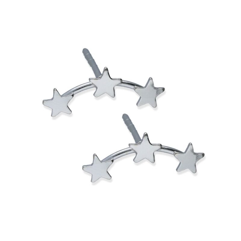 Pendientes plata de ley 925 liso 3 estrellas mini.