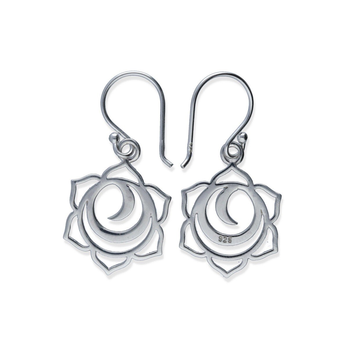 Pendientes flor con espiral Pendientes plata de ley 925 lisa flor con espiral interior 19mm de alto y cierre hippie.