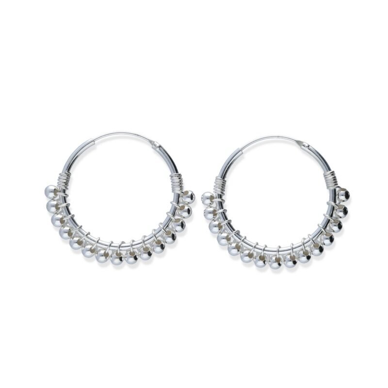 Pendientes plata de ley 925 lisa gipsy aro 1,5x25mm con bolitas de plata de 3mm con cierre africano.