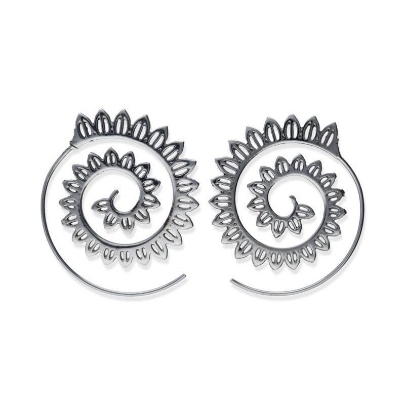 pendientes plata 925 liso gipsy espiral con rayas y caracol, diámetro 35mm