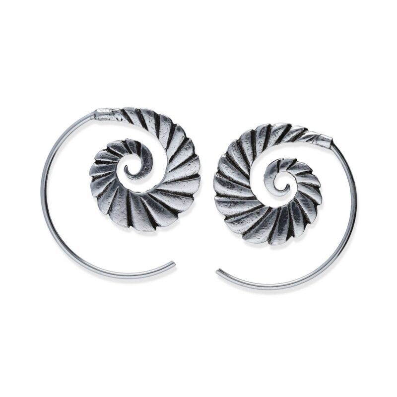 pendientes plata 925 lisa gipsy espiral concha, diámetro 18mm