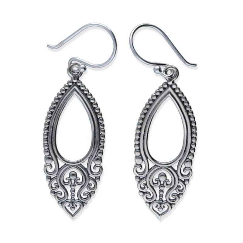 Pendientes plata de ley 925 lisa gipsy tipo indio forma ovalada de 11x31mm con cierre hippie.