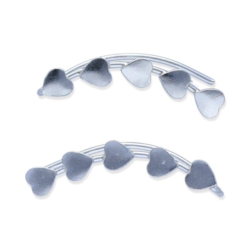 Pendientes plata de ley 925 lisa trepadores con 5 corazones de 18,5mm.