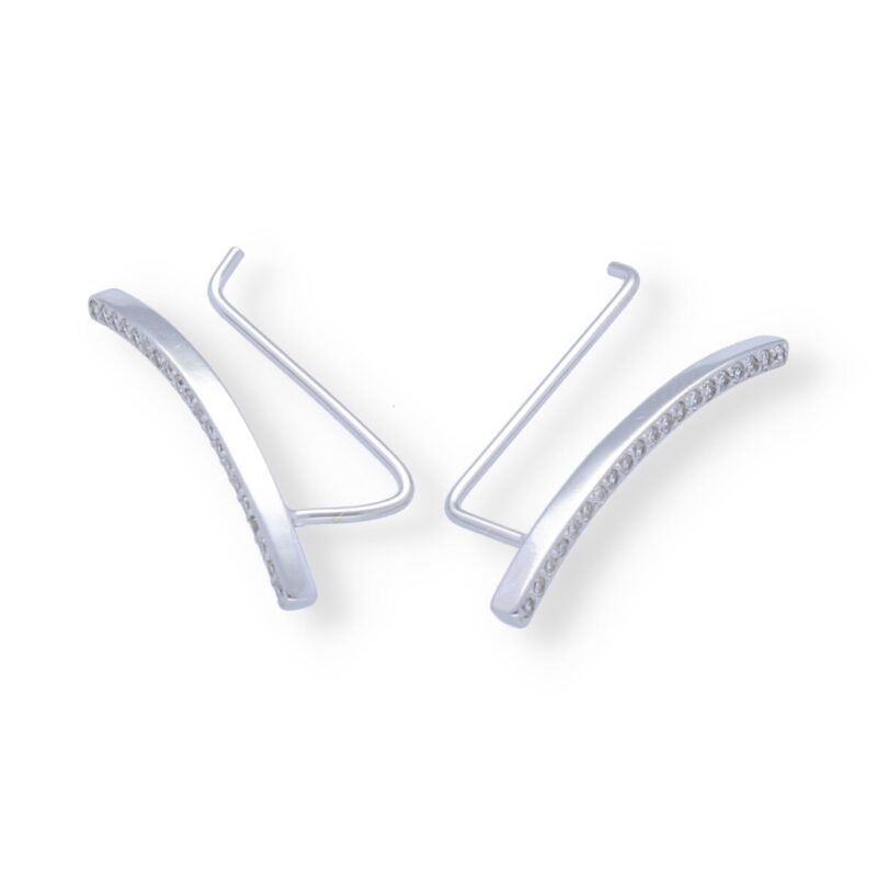 Pendientes plata de ley 925 trepadores de circonita con forma curva de 24,5mm.