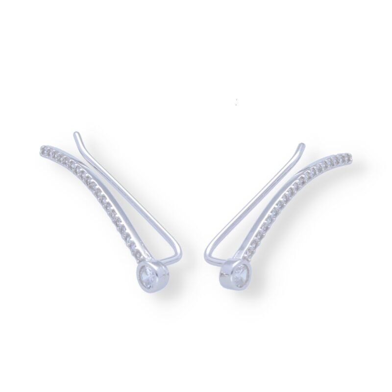 Pendientes plata de ley 925 trepadores de circonitas forma curva con cristal de 3,5mm al final y de 26,5mm de largo.