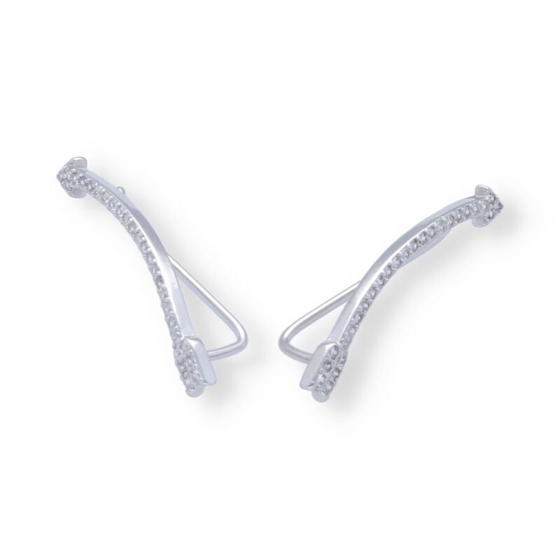 Pendientes plata de ley 925 trepadores circonita forma flecha curva de 27,5mm.