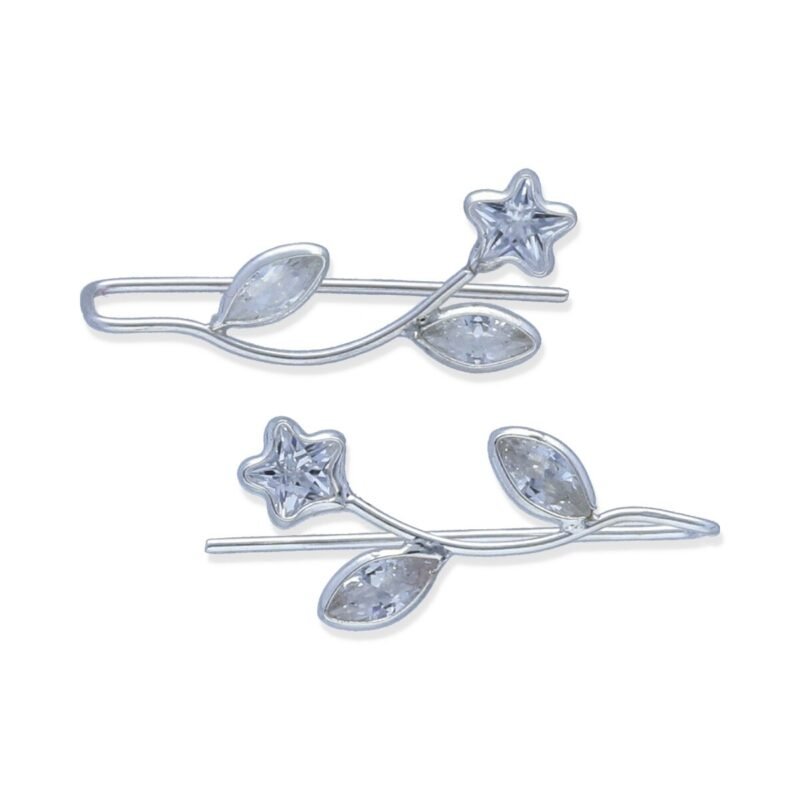 Pendientes plata de ley 925 circonita trepadores flor de 20mm.