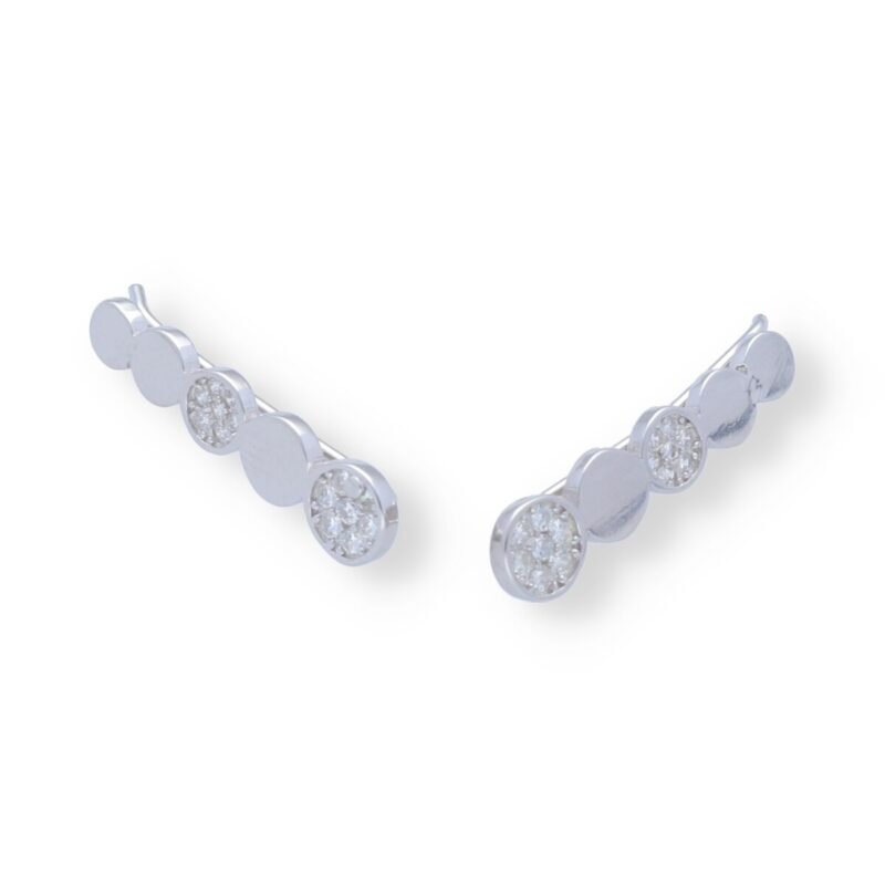 Pendientes plata de ley 925 trepadores forma recta con 2 circonitas y 3 círculos de que van disminuyendo de tamaño de 21mm.