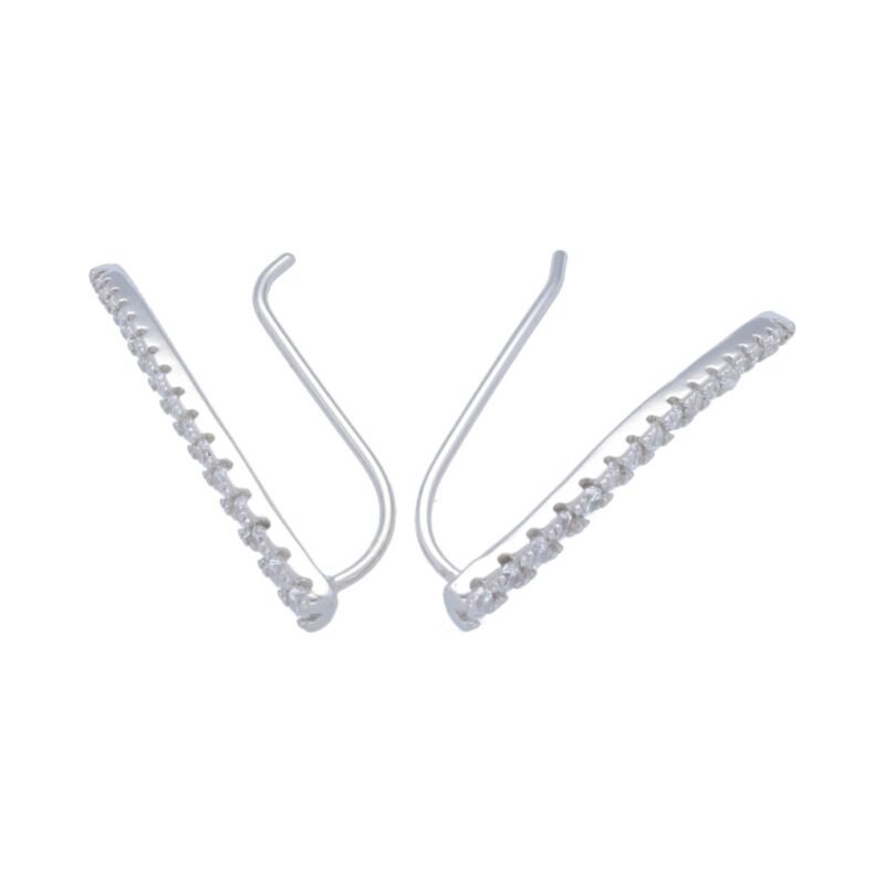 Pendientes plata de ley 925 lisa trepadores hilo circonita curva de 27mm.