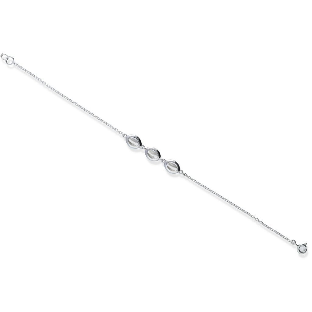 Pulsera plata de ley 925 lisa 3 conchas cauri de 20cm y cierre de reasa.