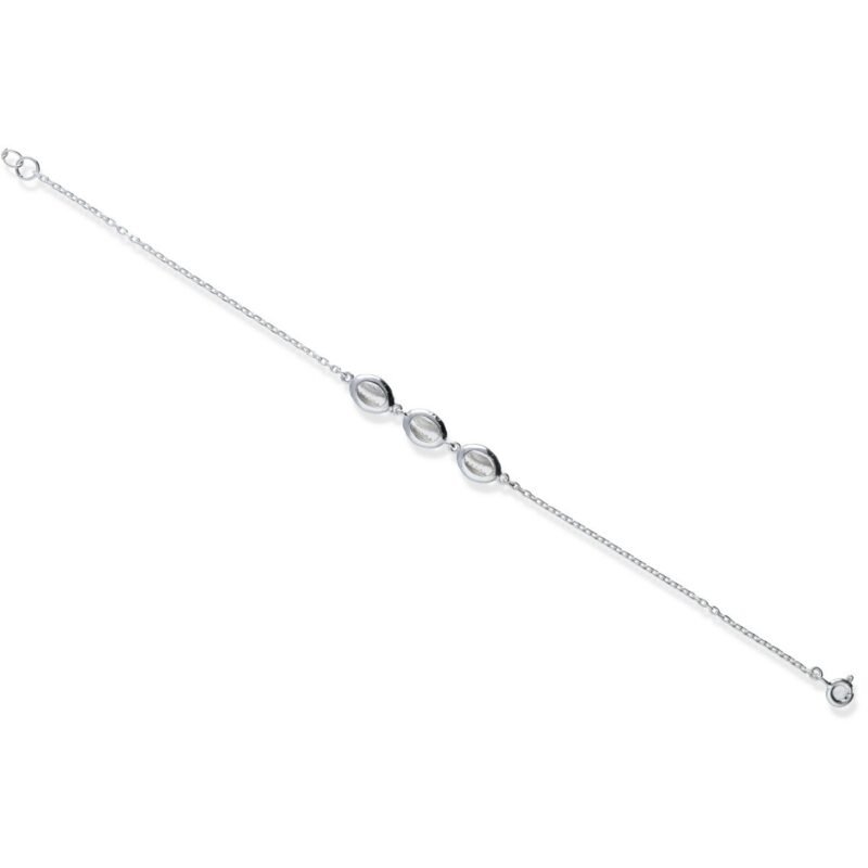 Pulsera plata de ley 925 lisa 3 conchas cauri de 20cm y cierre de reasa.