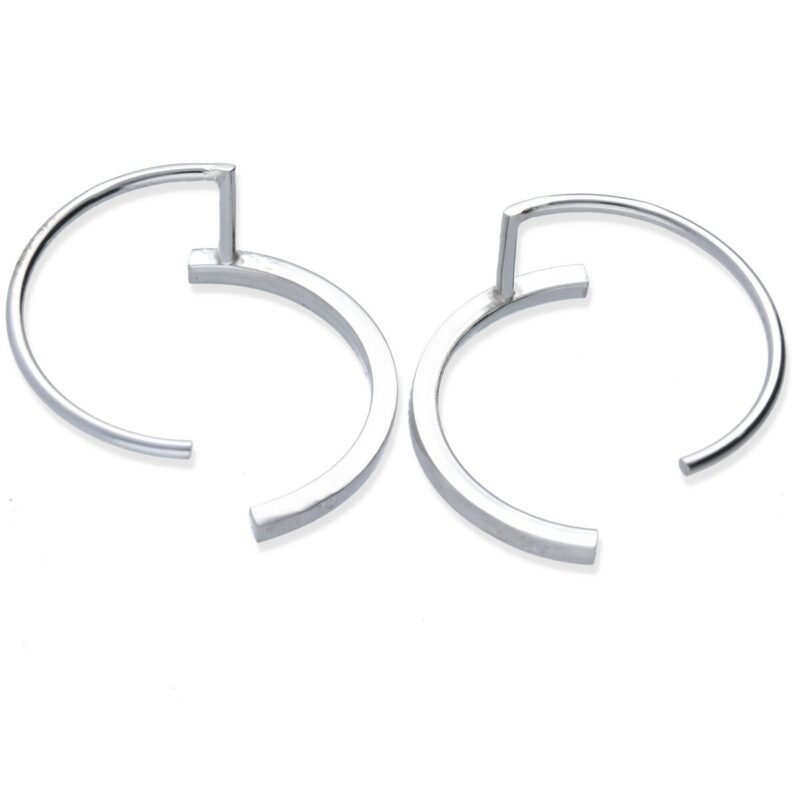 Pendientes plata de ley 925 lisa semiaro perfil delante y detrás de 30mm.