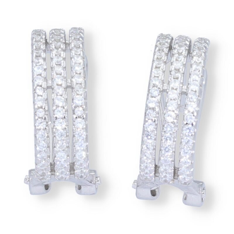 Pendientes plata de ley 925 semiaro con tres hilos circonita 5,5x16,5mm con cierre omega.