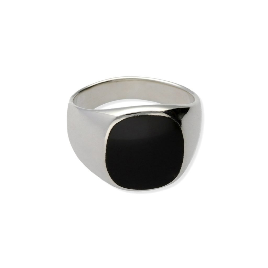 Anillo hombre de plata de ley 925 para hombre tipo sello cuadrado onix 13,5mm.