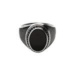 Anillo de plata de ley 925 para hombre tipo sello ovalado onix 10x14mm con circonitas negras.