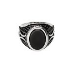 Anillo hombre de plata de ley 925 para hombre tipo sello ovalado onix 10x14mm con circonitas negras.