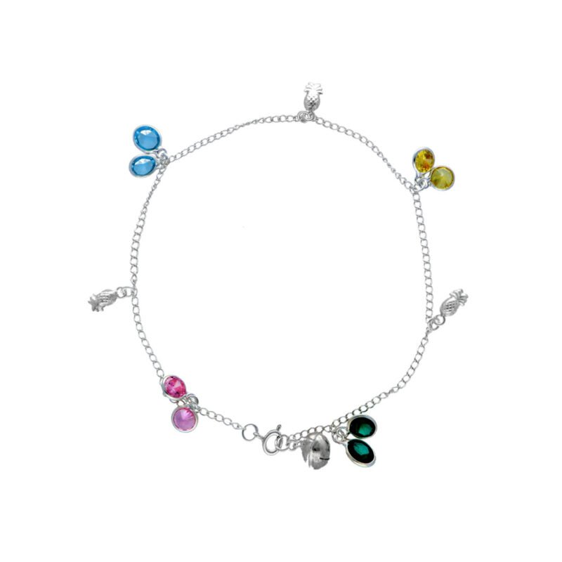 Tobillera con piñas y circonita de colores