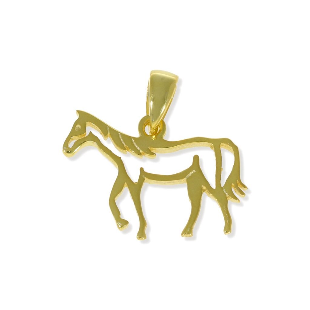 Colgante de plata de ley 925 con baño de oro de 18 quilates con caballo de 14,5x19mm.