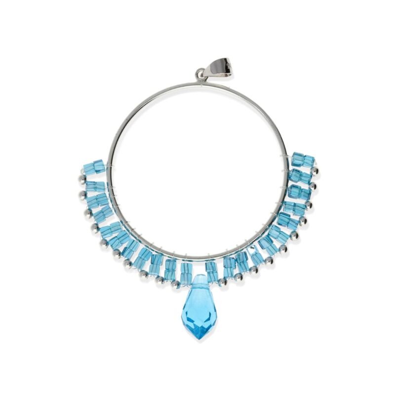 Colgante de plata de ley 925 círculo de 35mm de cuentas con cubos azules y bolitas de plata de 2mm y colgante azul de 14mm.