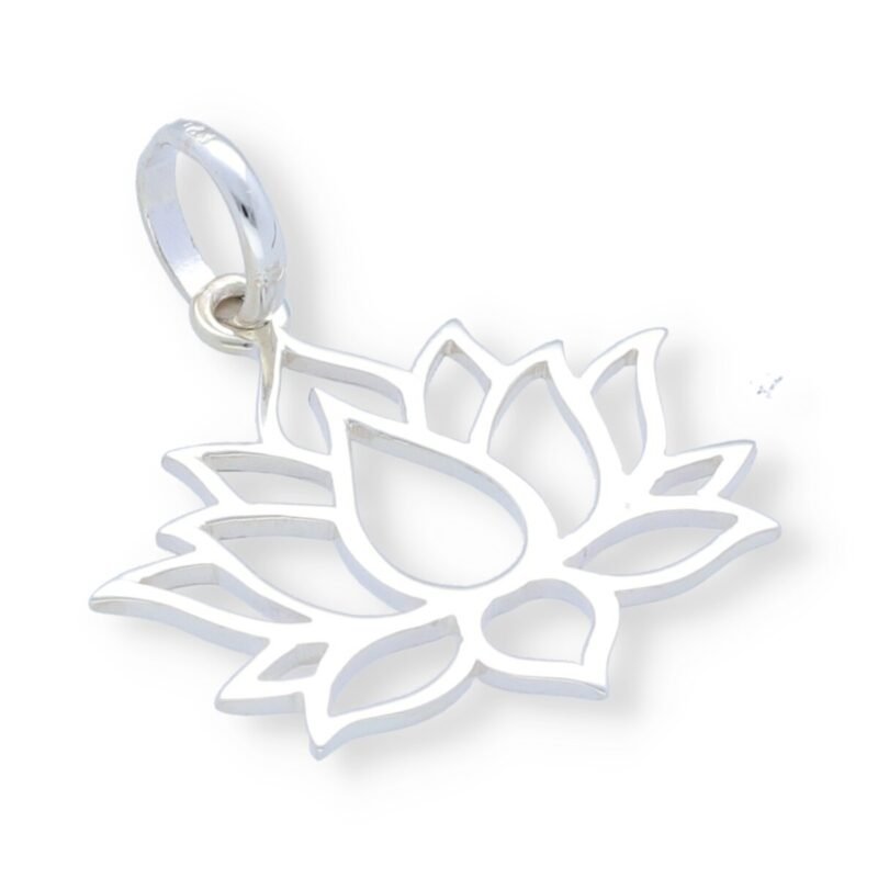 Colgante plata de ley 925 lisa con flor de loto de 23x21mm.