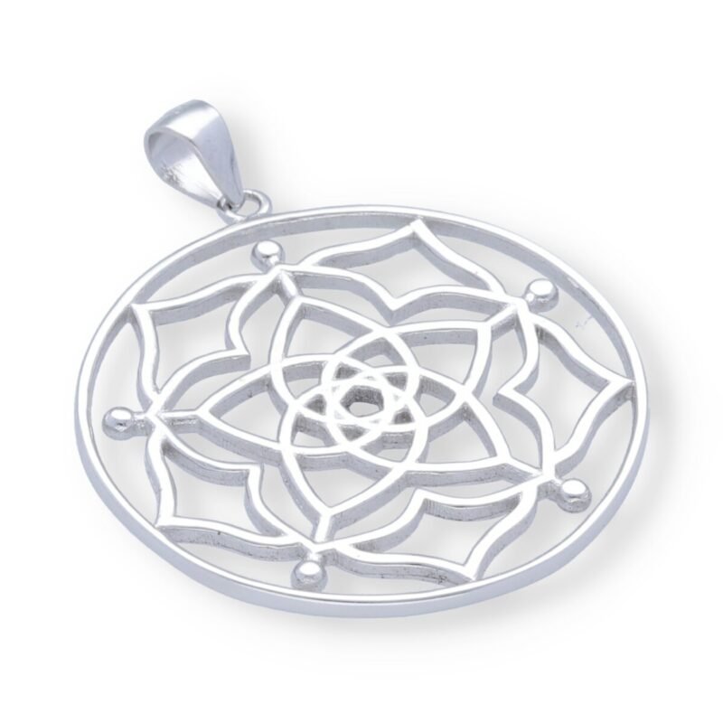 Colgante plata de ley 925 lisa con mandala de flor de 29mm.