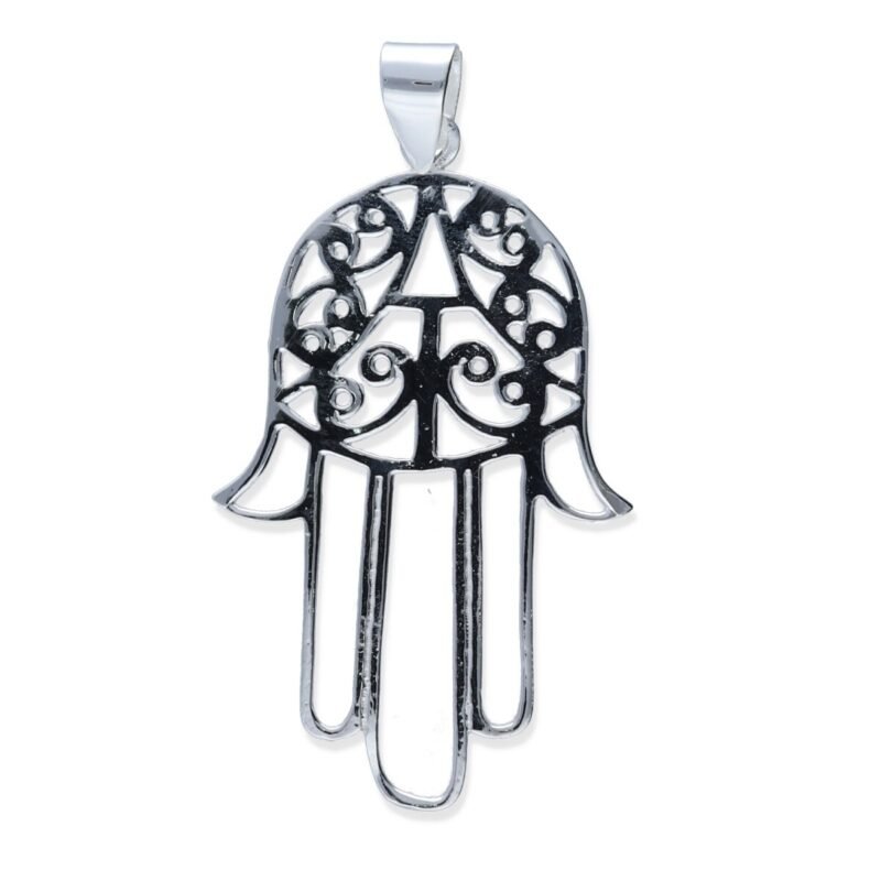 Colgante plata de ley 925 lisa mano de Fátima de 29x47mm.