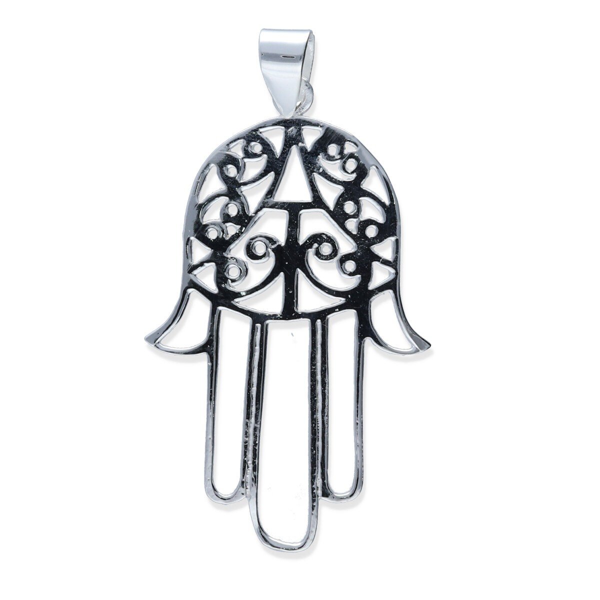 colgante con mano de Fátima Colgante plata de ley 925 lisa mano de Fátima de 29x47mm.