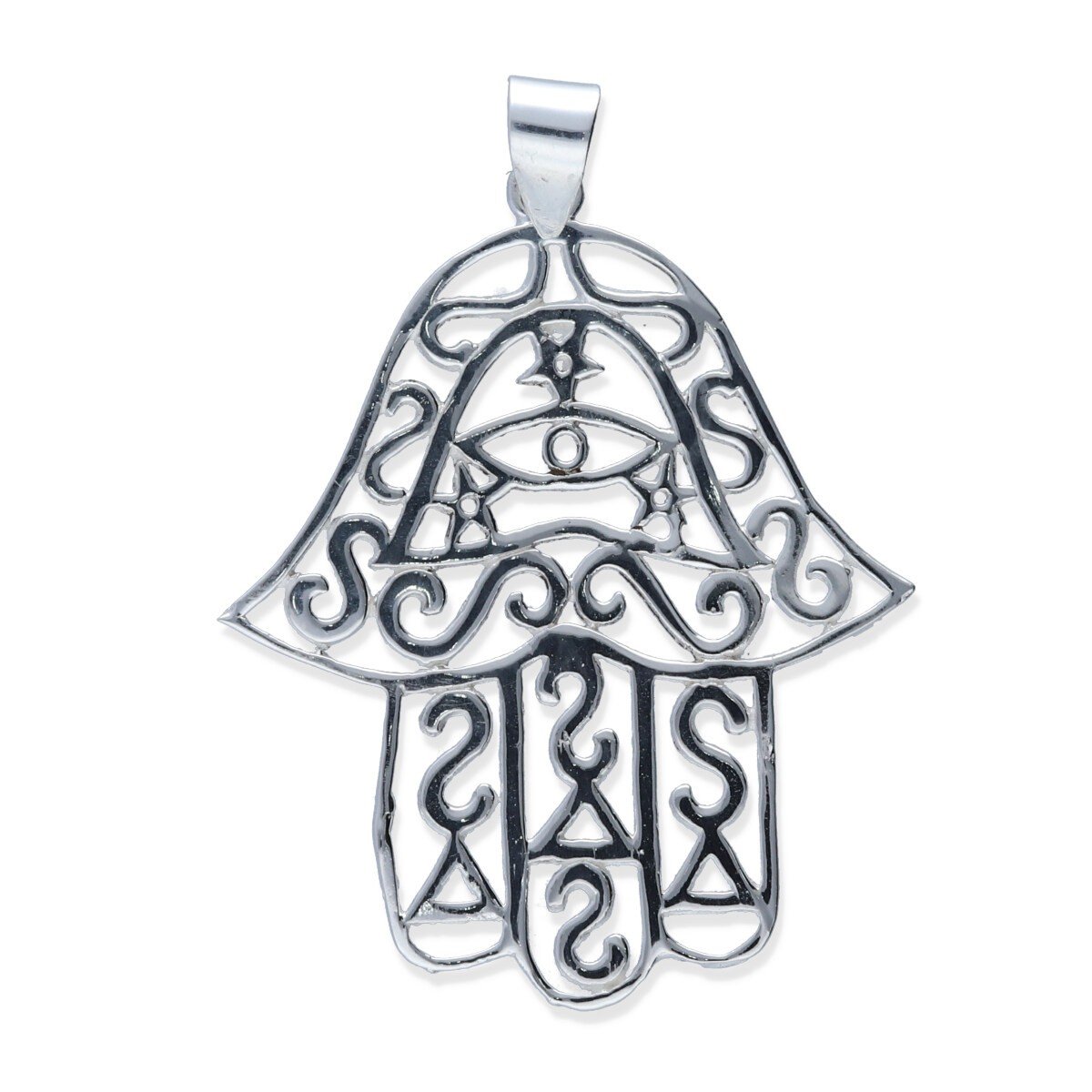 colgante con mano de Fátima Colgante plata de ley 925 lisa mano de Fátima de 38,5x47mm.