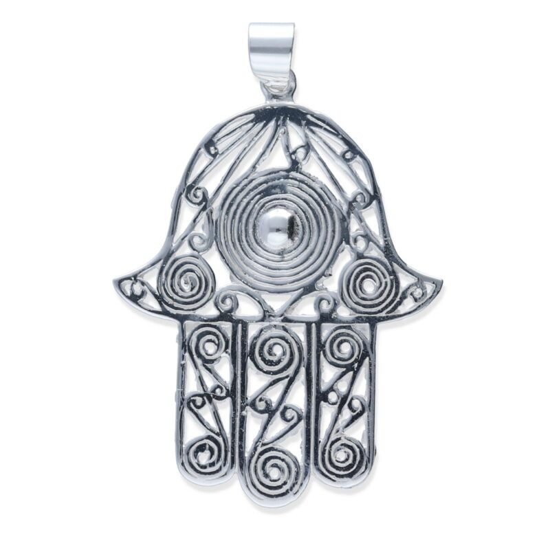 Colgante plata de ley 925 lisa mano de Fátima de 36x48.5mm.