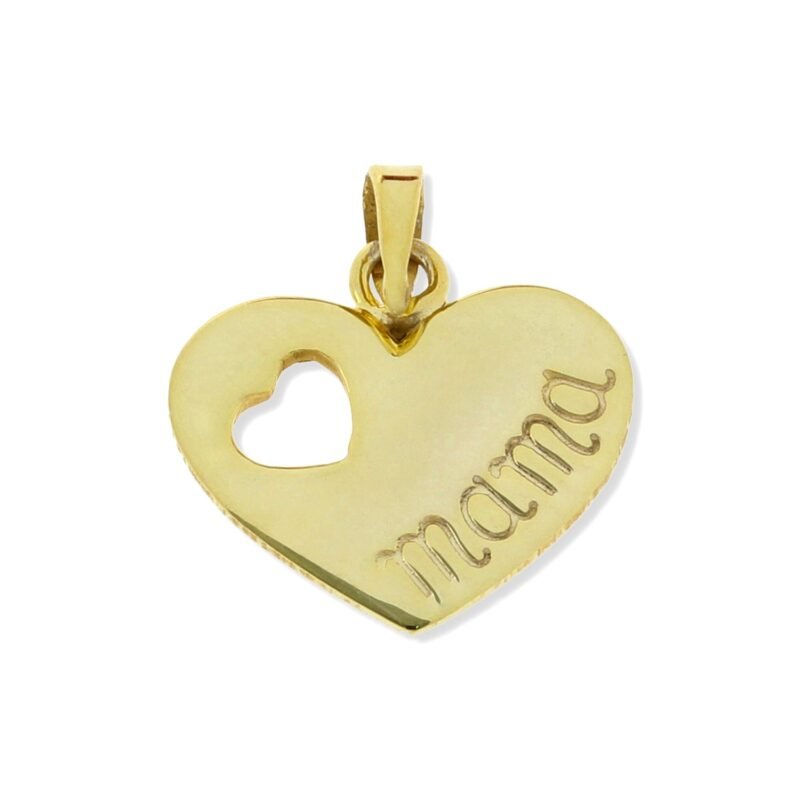 Colgante de plata de ley 925 con baño de oro de 18 quilates con corazón grabado mama de 13x15mm.