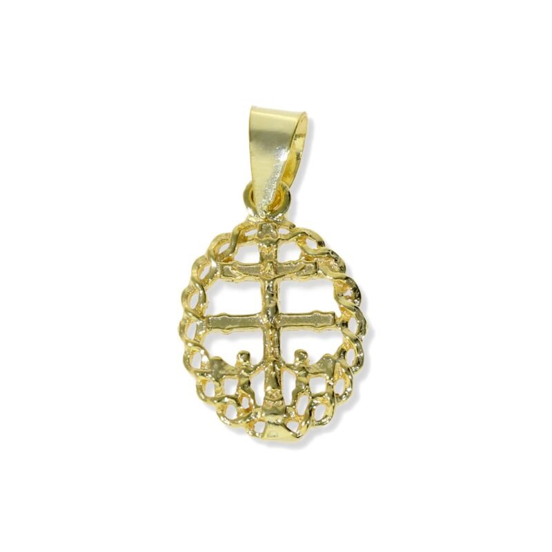 Colgante de plata de ley 925 con baño de oro de 18 quilates con cruz de Caravaca de 12,5x19mm.