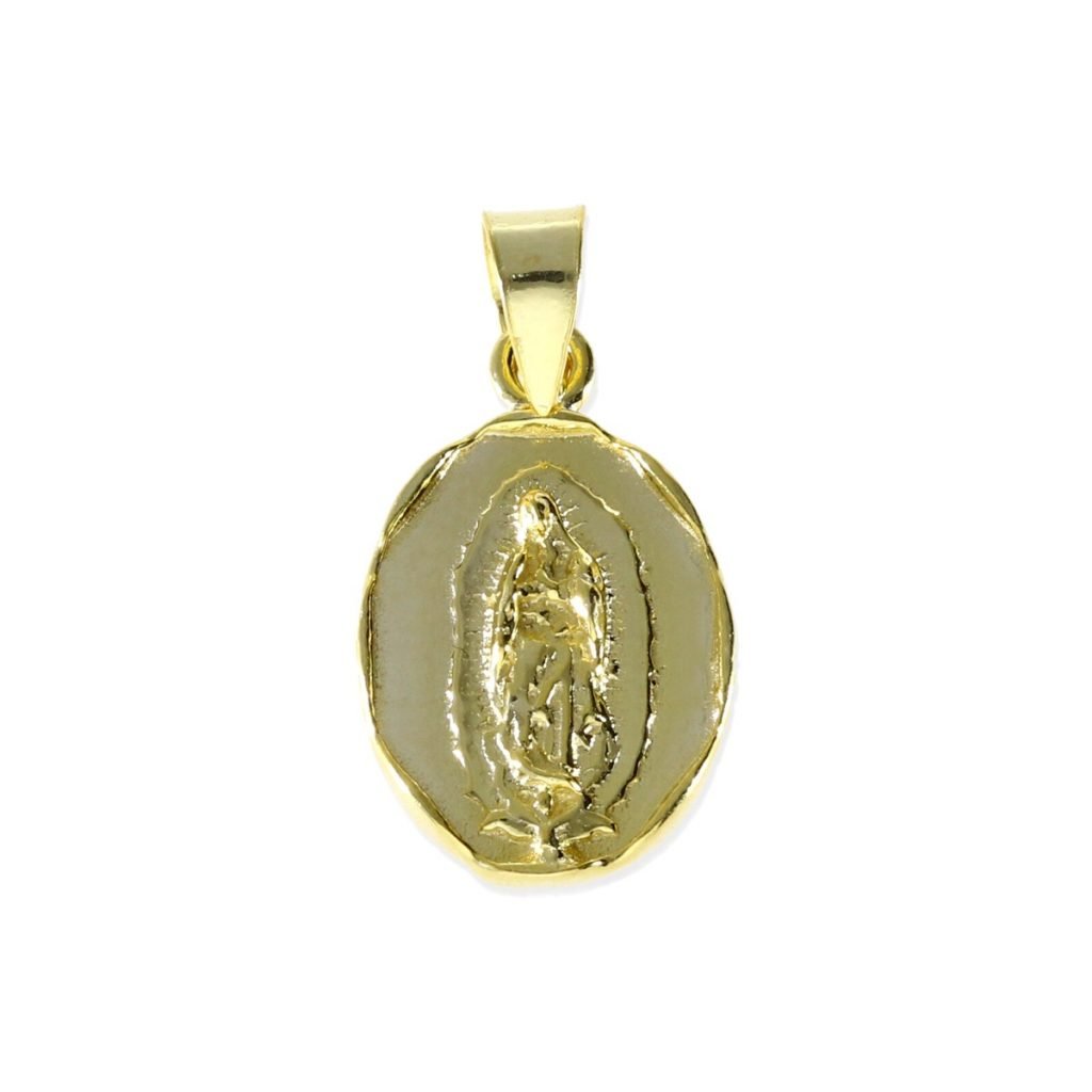 Colgante de plata de ley 925 con baño de oro de 18 quilates con cruz y virgen de 13x20mm.