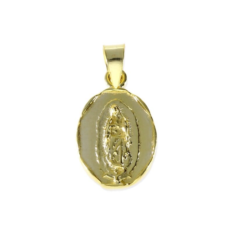 Colgante de plata de ley 925 con baño de oro de 18 quilates con cruz y virgen de 13x20mm.