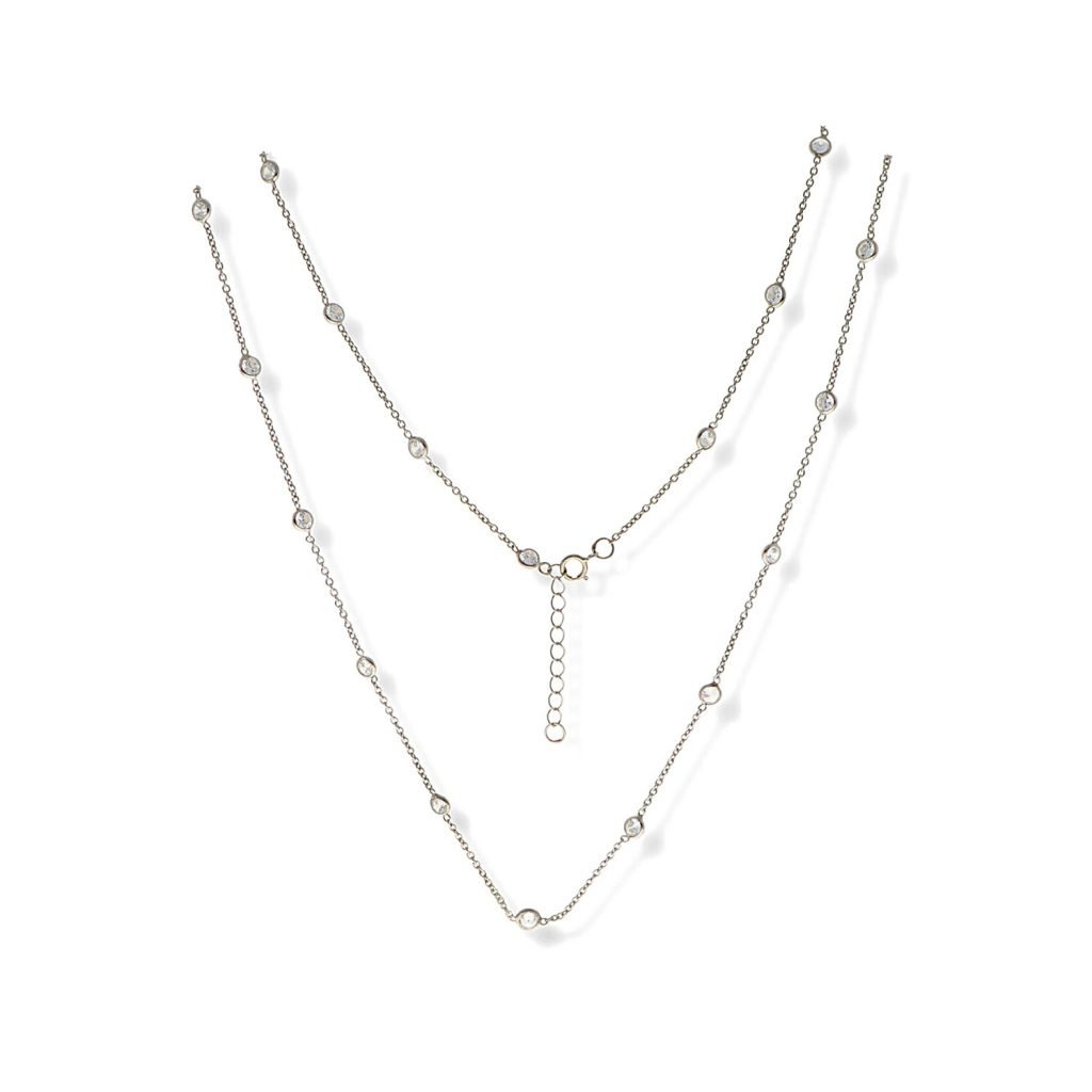 Collar de plata de ley 925 con circonitas de 4mm de 85cm de largo con cierre reasa.