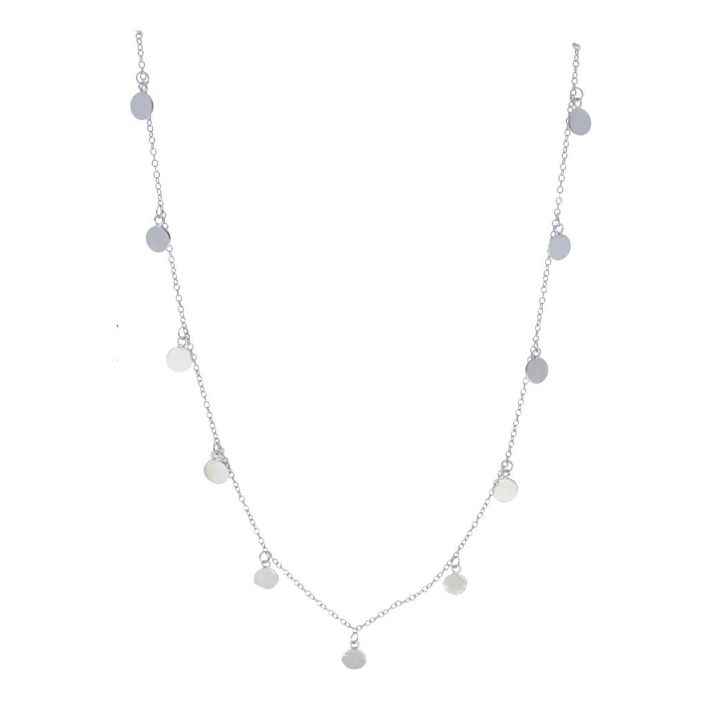 Gargantilla en plata de ley 925 con 13 chapitas en forma de círculo de 40 cm de largo.