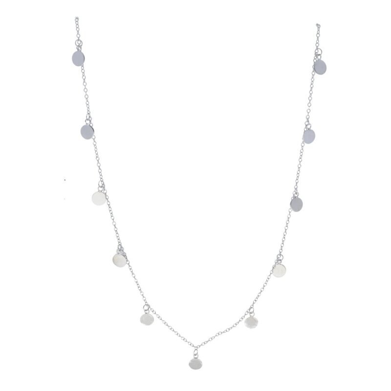 Gargantilla en plata de ley 925 con 13 chapitas en forma de círculo de 40 cm de largo.