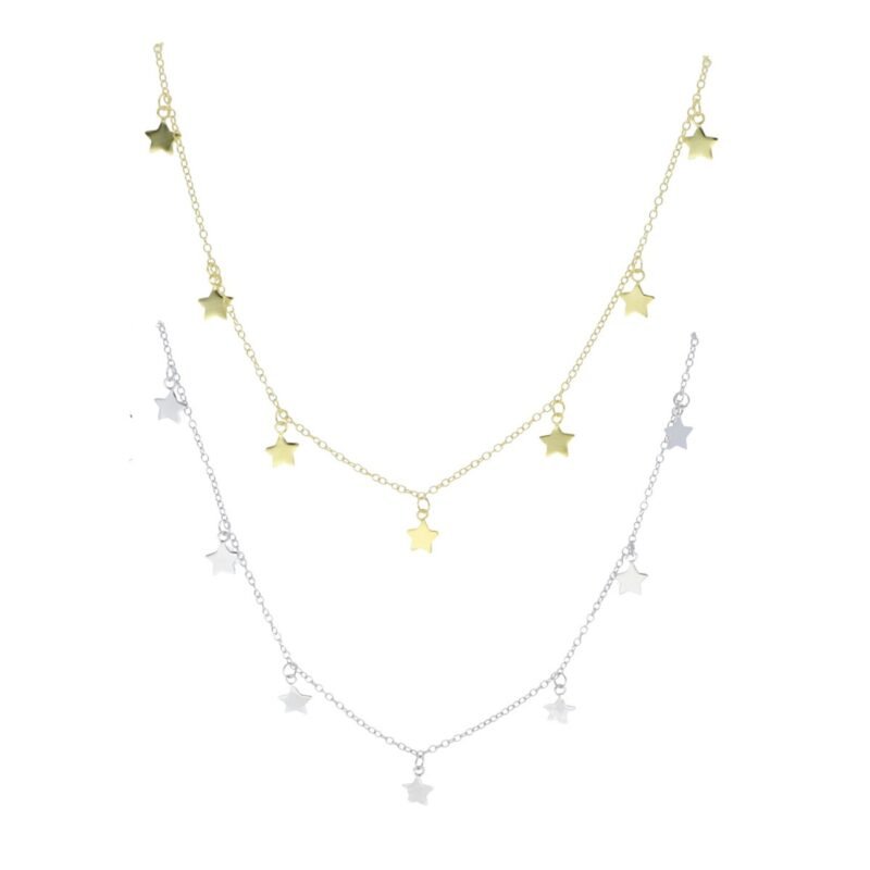 Gargantilla plata de ley 925 con 7 chapitas en forma de estrella de 40 cm de largo.