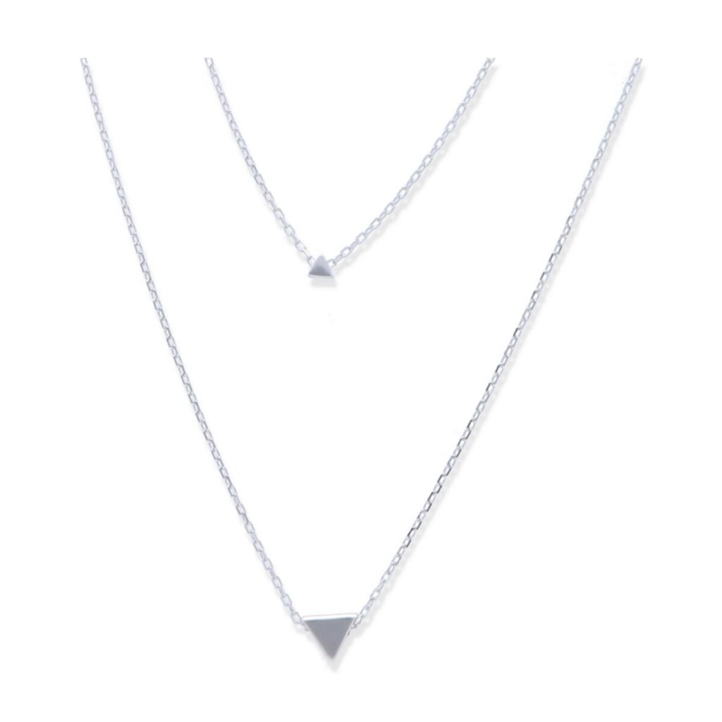 Gargantilla pata de ley 925 doble vuelta con 2 triángulos (3mm y 6mm) y 44cm de largo con cierre mosquetón.