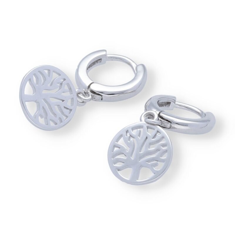 Pendientes plata de ley 925 lisa aro con árbol de la vida de 10mm.