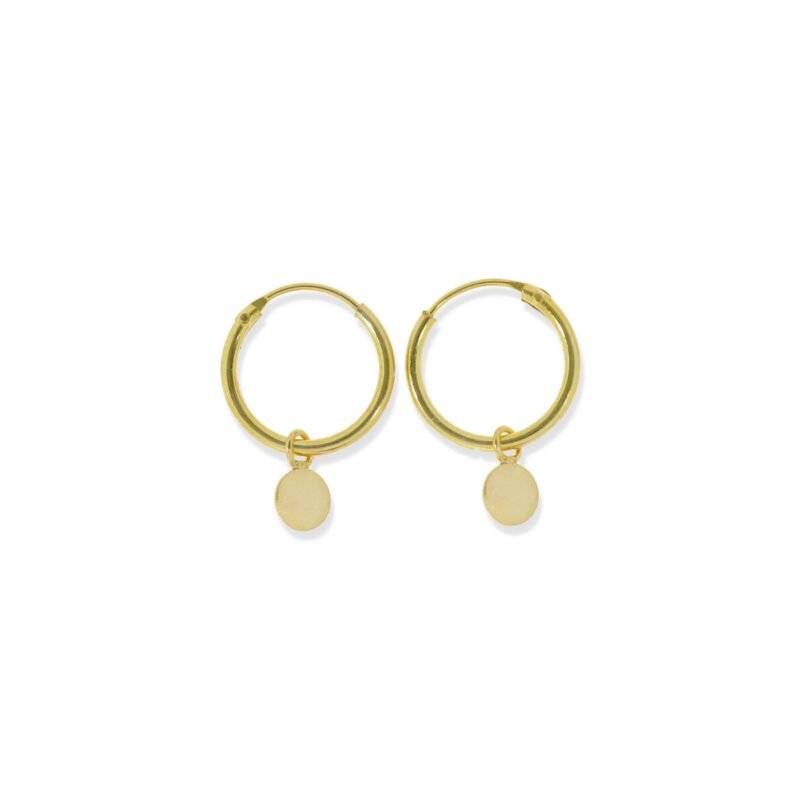 Pendientes de plata de ley 925 con baño de oro de 18 quilates con aro de 1,2x12,5mm y colgante círculo de 4,5mm.